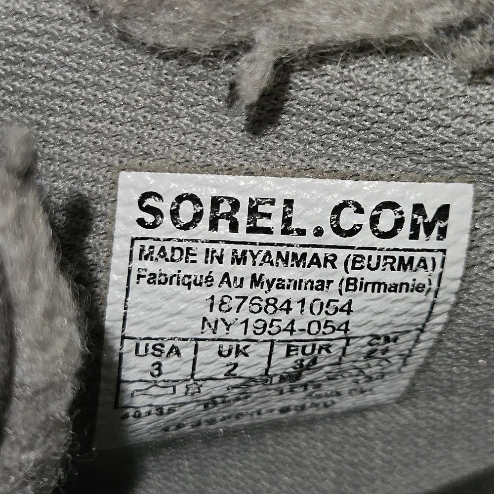 Sorel Out N About Plus Boot Grisl Sz 3 Gray Pink Felt Leather Waterproof Duck